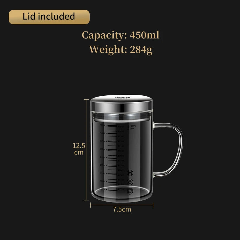 Borosilicate Glass Measuring Beaker Mug – 400ml Milk Cup with Handle