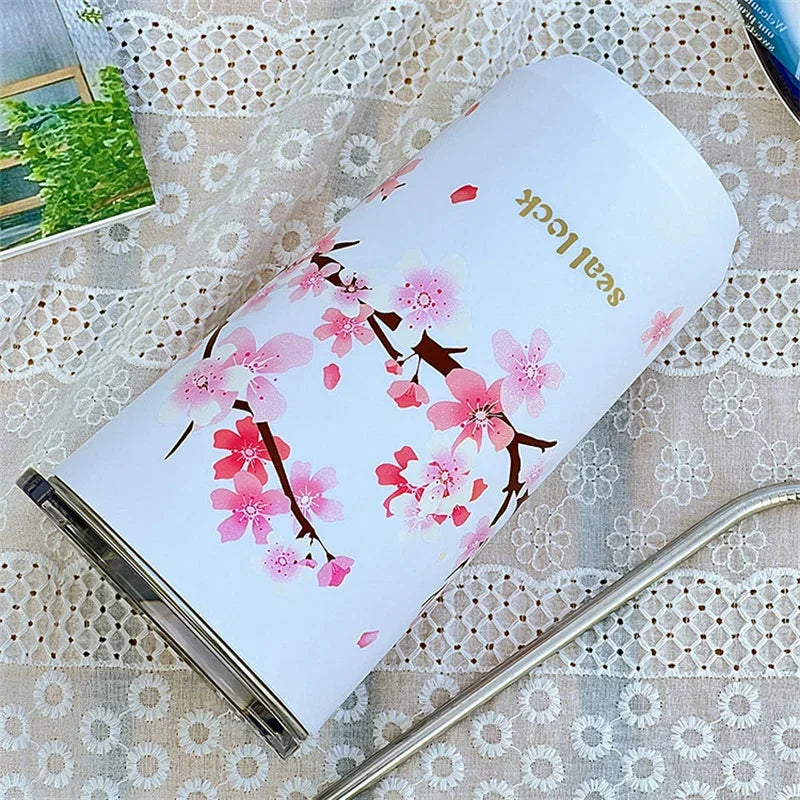 Cherry Blossom Stainless Steel Thermal Mug – Leak-Proof Travel Cup with Lid, 360–560ml
