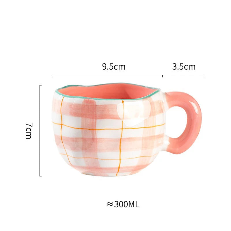300ml Cute Ceramic Mug – Hand-Pinched Heart & Flower Pattern Coffee & Tea Cup