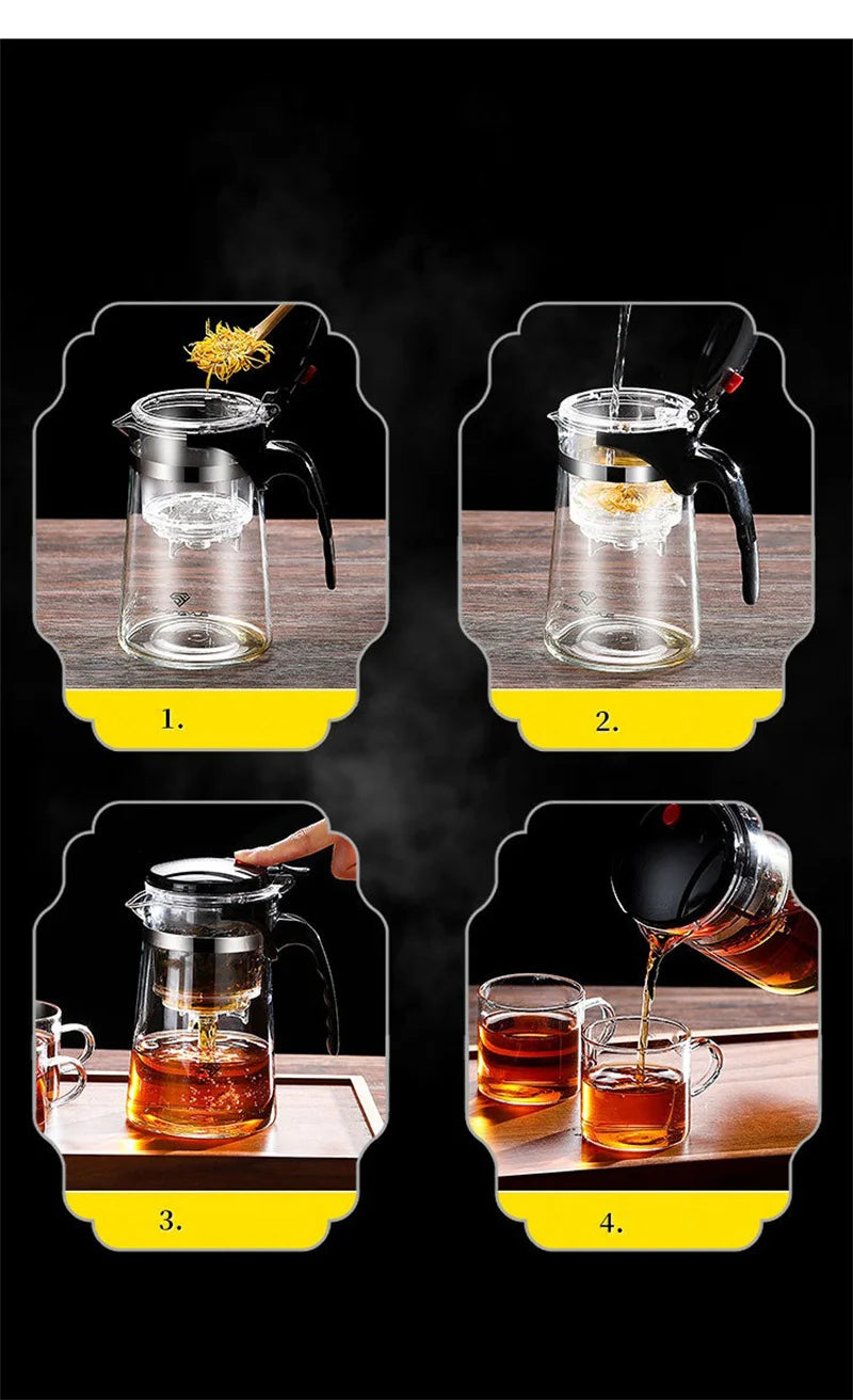 Heat Resistant Glass Teapot with One-Click Filtering – Tea and Coffee Maker with Water Separation