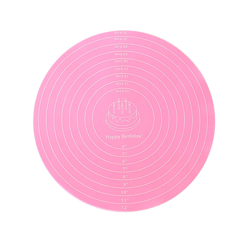 Silicone Cake Turntable Mat – Non-Stick Baking Mat with Size Guide, Heat Resistant Baking Tool