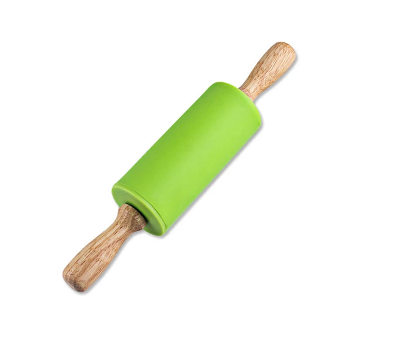 Mini Silicone Rolling Pin – 23cm Non-stick Dough Roller with Wooden Handle