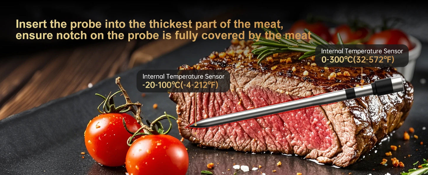 Wireless Meat Thermometer – Bluetooth Digital Probe with App & LCD for Oven, BBQ & Smoker