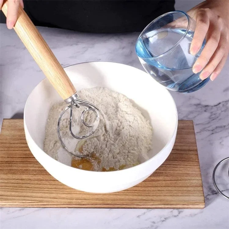 Stainless Steel Danish Dough Whisk – Handheld Beater for Bread & Pastry Mixing