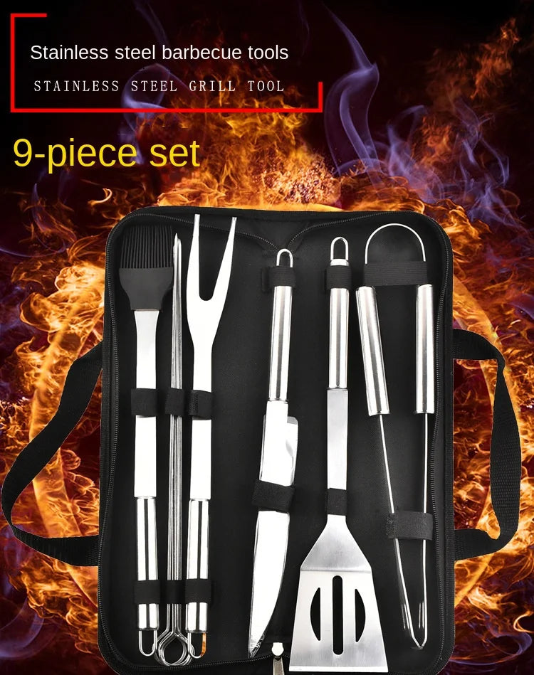 Stainless Steel BBQ Tool Set – Portable Outdoor Grill Utensils with Storage Bag