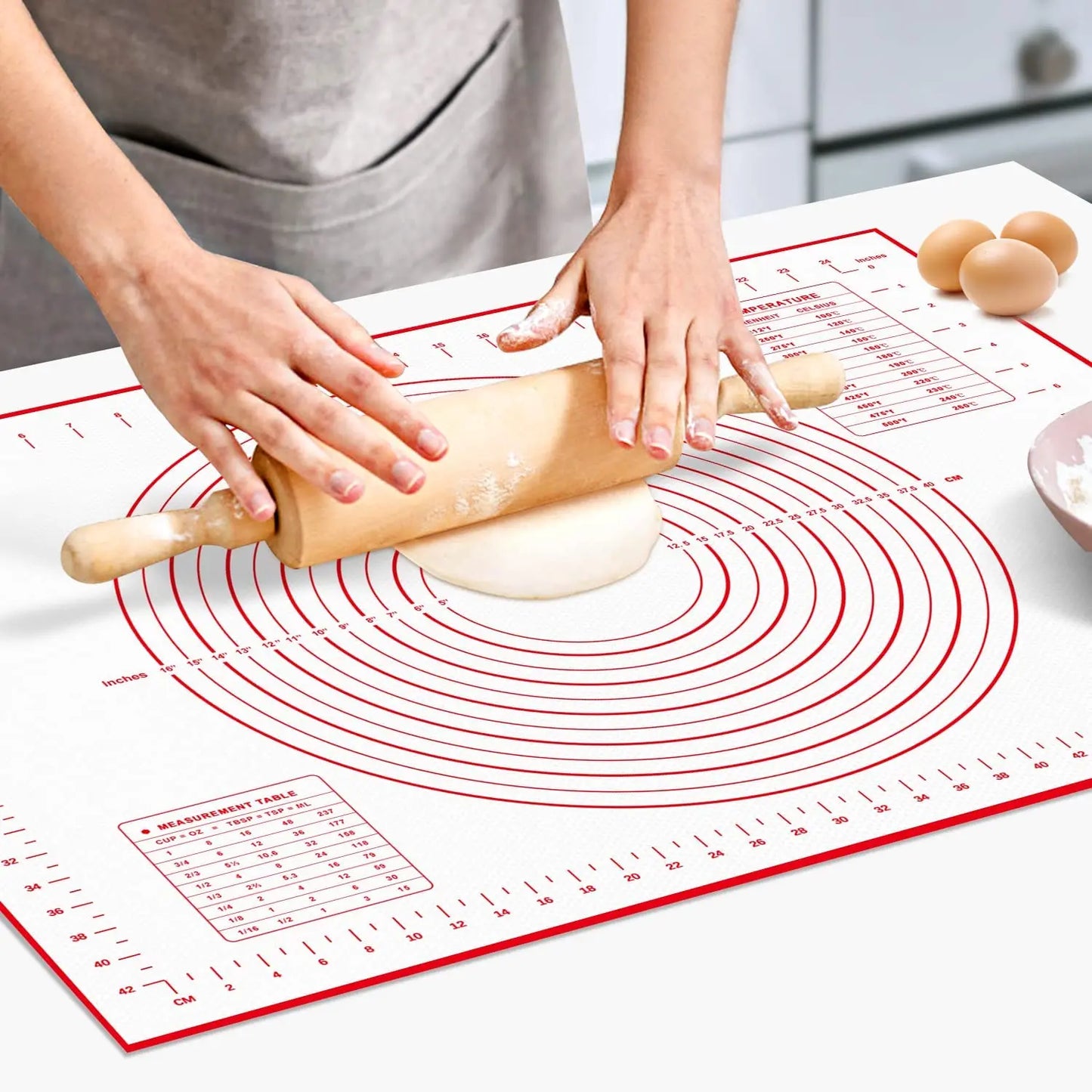 Non-Stick Silicone Baking & Kneading Mat – Reusable Pastry Mat with Measurement Guide