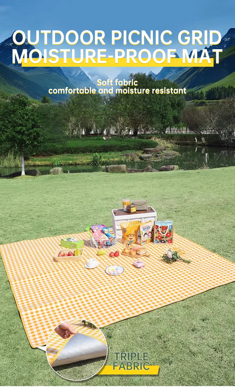 Yellow Waterproof Camping & Picnic Mat – Double-Sided Aluminium Sleeping Pad for Outdoor Use