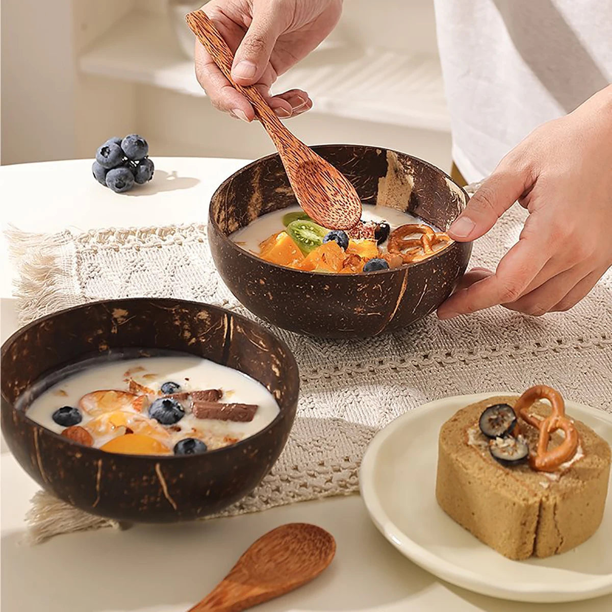 Natural Coconut Shell Bowl and Spoon Set