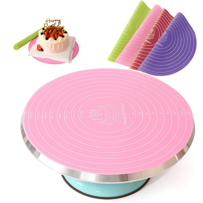 Silicone Cake Turntable Mat – Non-Stick Baking Mat with Size Guide, Heat Resistant Baking Tool