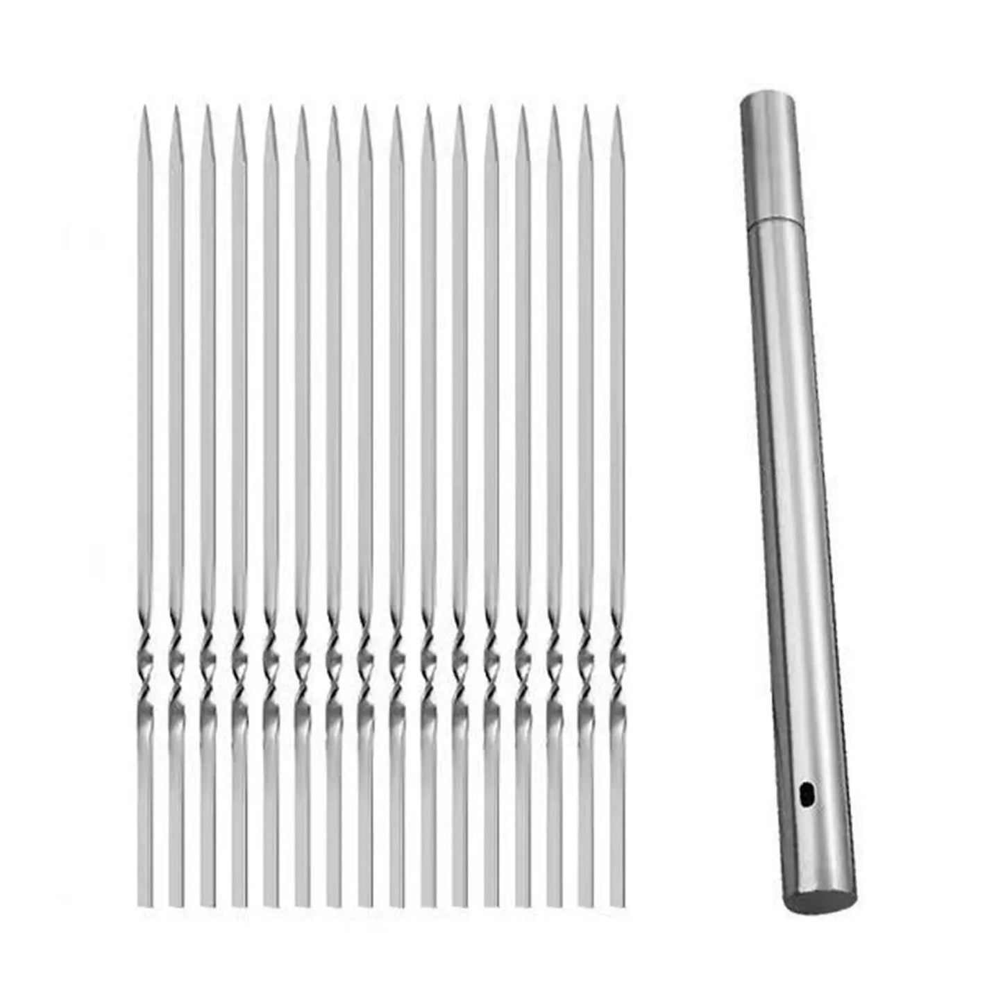 20pcs Stainless Steel BBQ Skewers – Reusable Flat Rotating Sticks for Grill & Garden BBQ