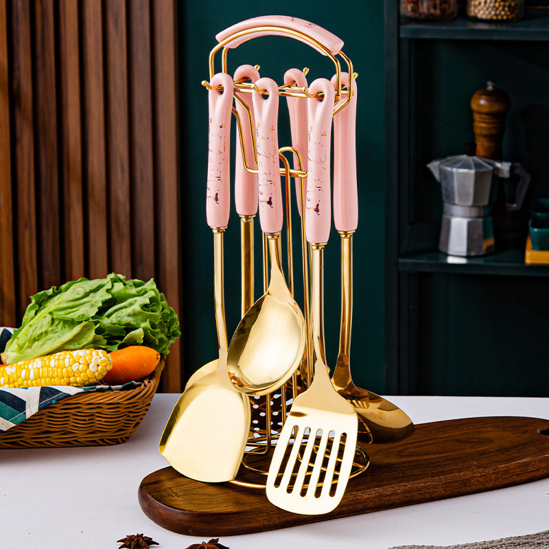 7-Piece Stainless Steel Kitchen Utensil Set with Ceramic Handles – Nordic Style