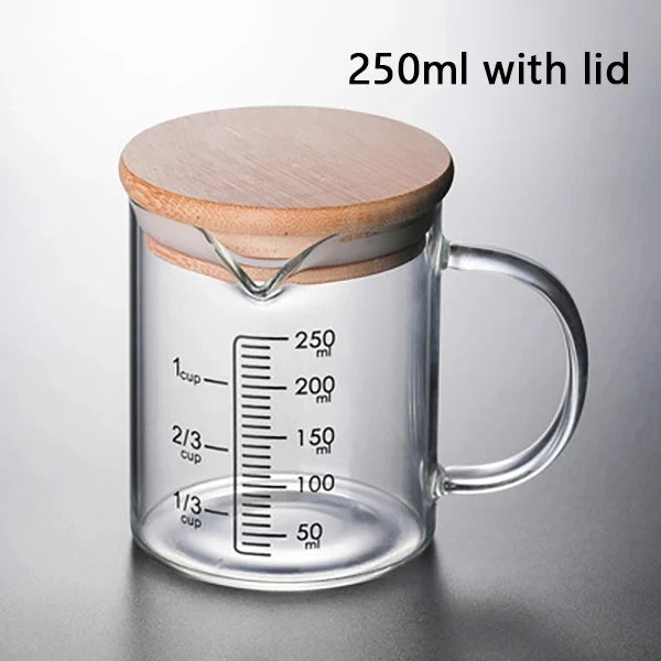 Glass Measuring Cup with Handle and Lid – 250ml to 1000ml Food Grade Measuring Jug