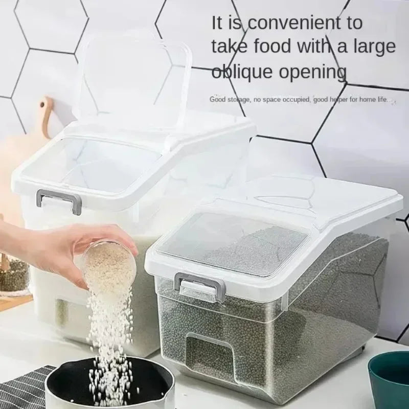Storage Container with Lid, Wheels & Scoop – Airtight Grain & Cereal Dispenser