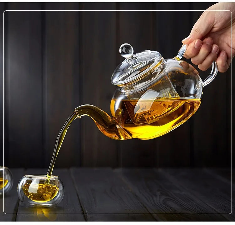 400ml/1000ml Heat-Resistant Glass Teapot with Strainer – Flower Kettle Kung Fu Teaware Set