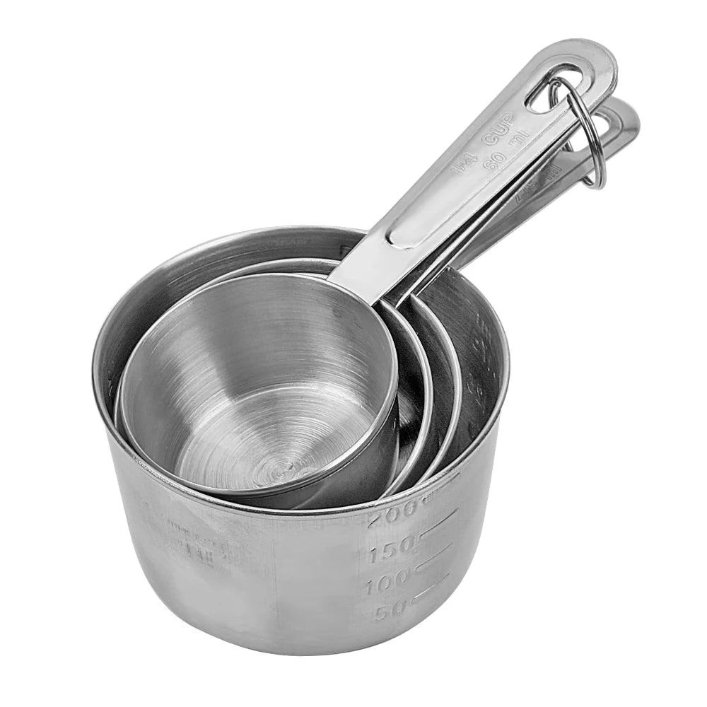 4-Piece Stainless Steel Measuring Cup Set – Baking and Cooking Measuring Tools