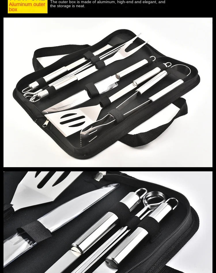 Stainless Steel BBQ Tool Set – Portable Outdoor Grill Utensils with Storage Bag