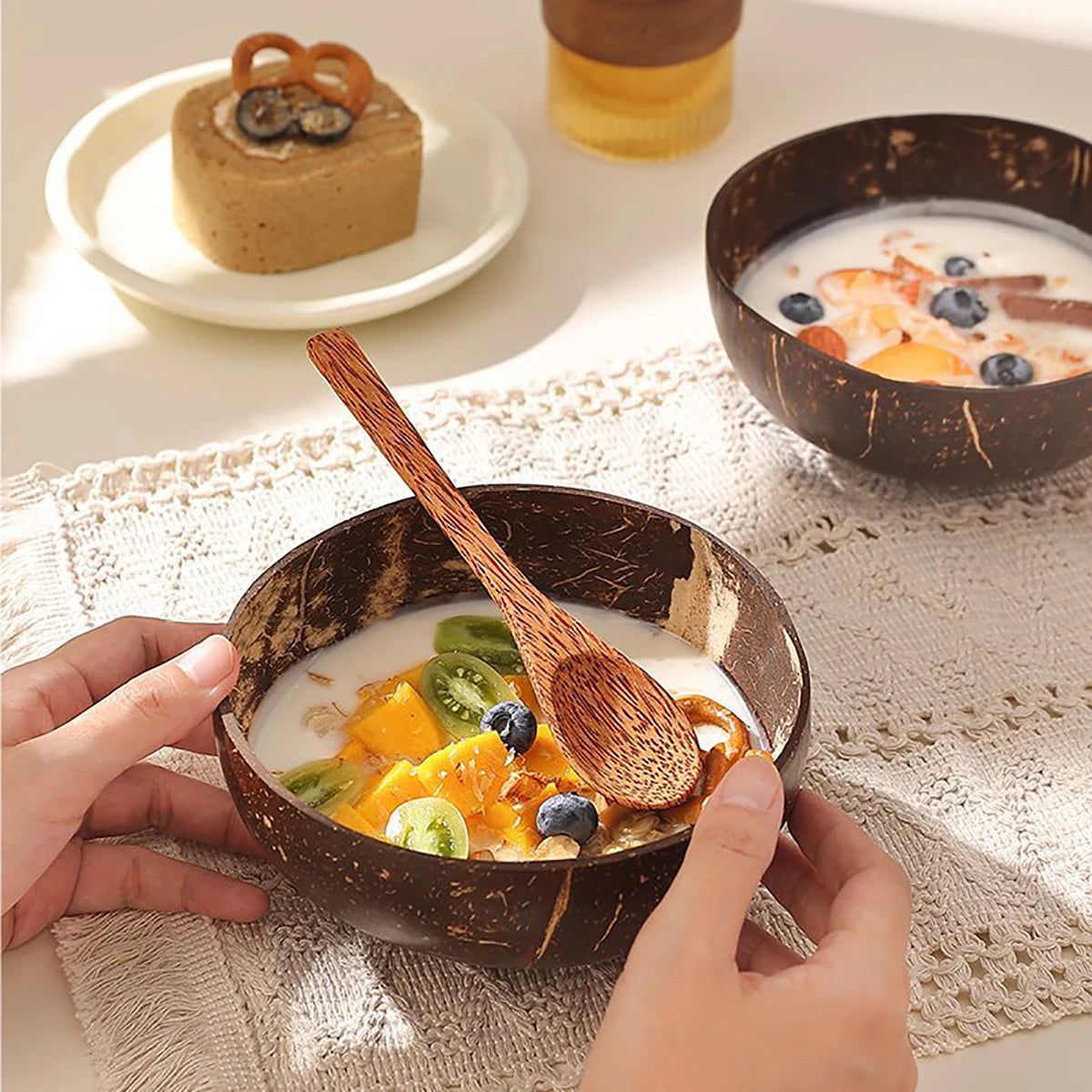 Natural Coconut Shell Bowl and Spoon Set