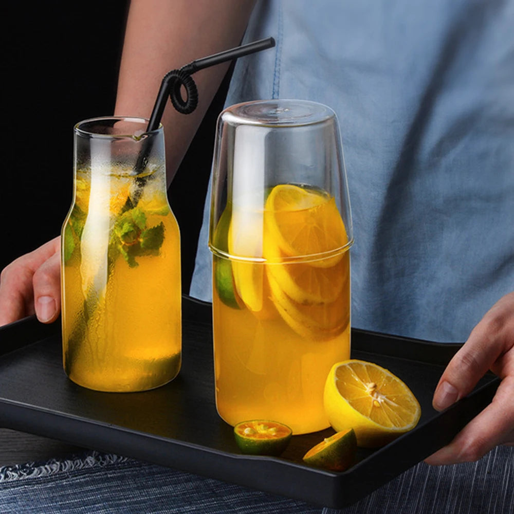 Glass Water Carafe with Cup Lid – 400ml/550ml Bedside Jug for Night-time or Everyday Use