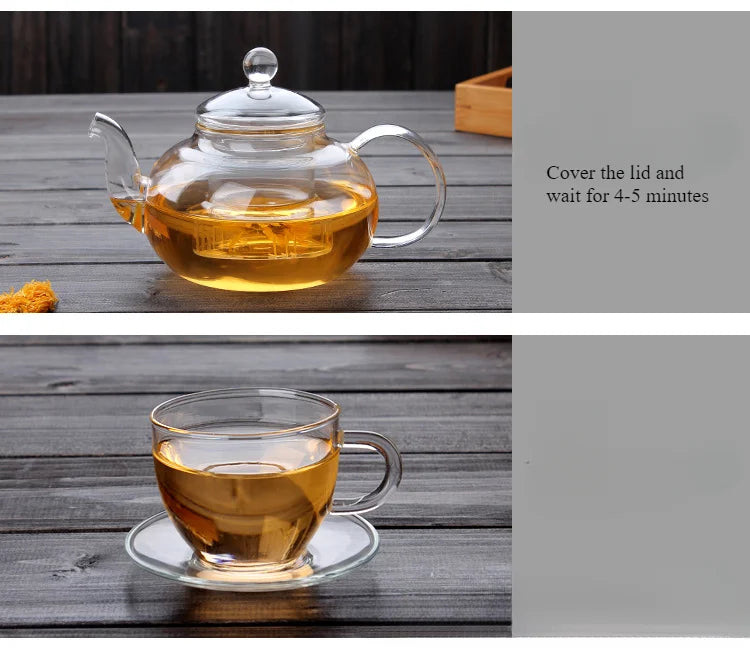 400ml/1000ml Heat-Resistant Glass Teapot with Strainer – Flower Kettle Kung Fu Teaware Set