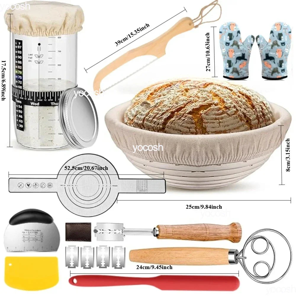 Professional Sourdough Baking Set – Proofing Basket, Mat, Tools & 24oz Starter Jar