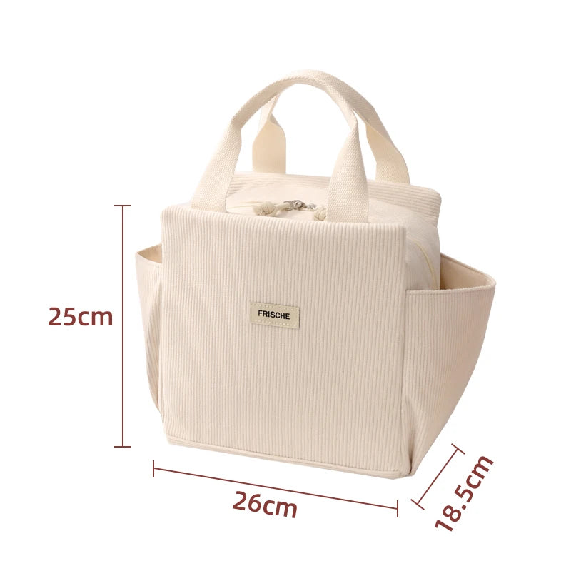 Corduroy Thermal Lunch Bag – Insulated Food Pouch for School, Work & Picnics