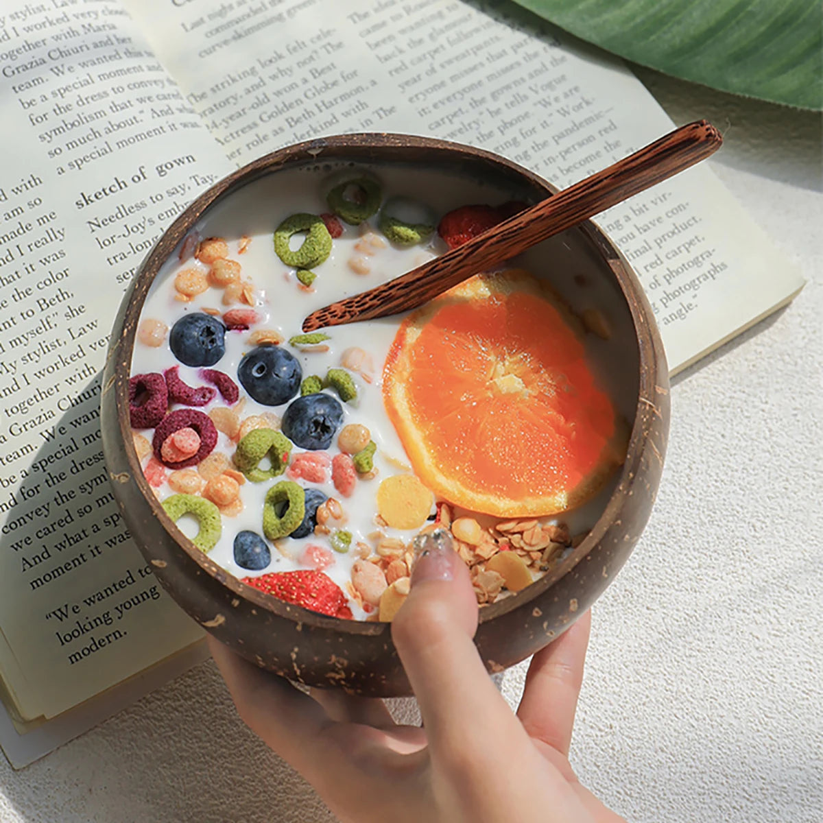 Natural Coconut Shell Bowl and Spoon Set