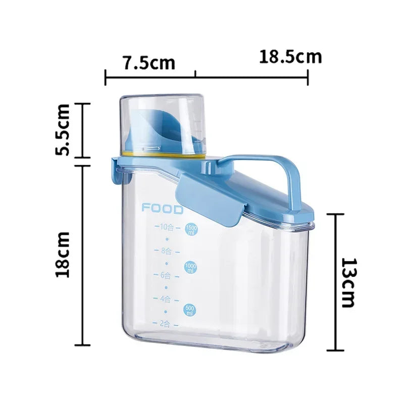 Airtight Cereal Storage Container 1.5L with Pouring Spout & Measuring Cup
