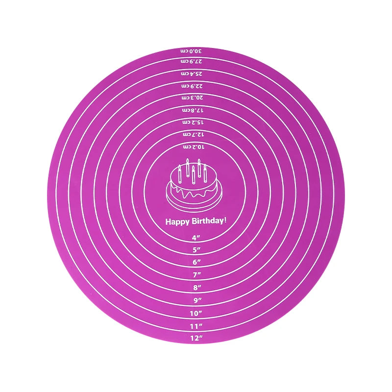 Silicone Cake Turntable Mat – Non-Stick Baking Mat with Size Guide, Heat Resistant Baking Tool
