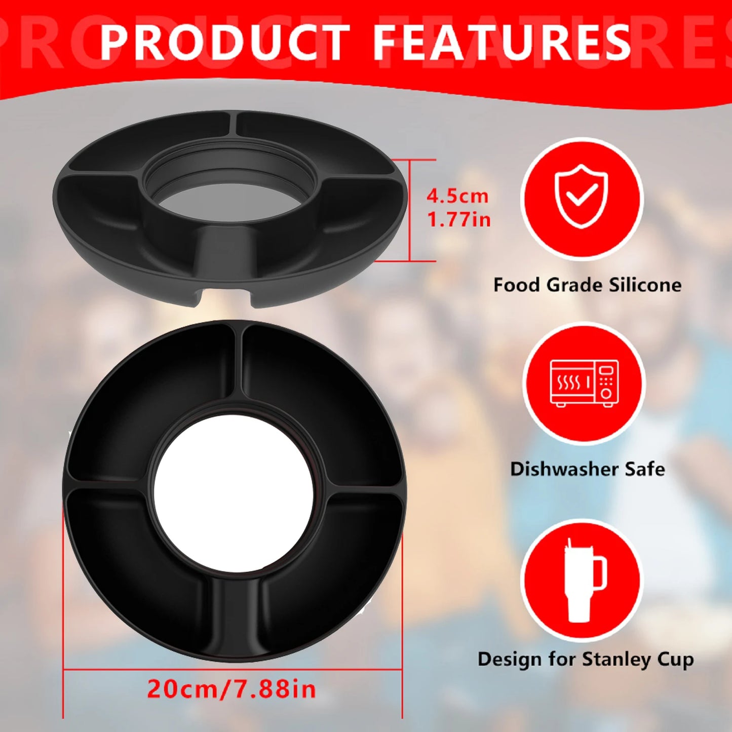 Silicone Snack Bowl for Stanley 40oz – Reusable 4-Compartment Tray for Tumbler Cups