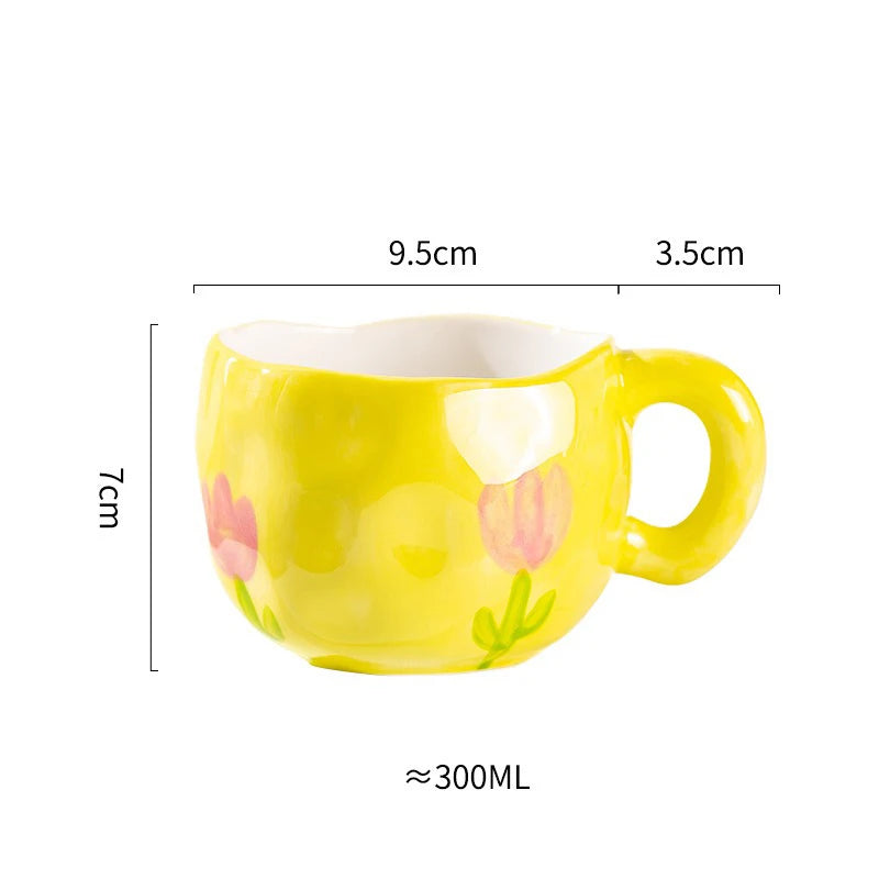 300ml Cute Ceramic Mug – Hand-Pinched Heart & Flower Pattern Coffee & Tea Cup
