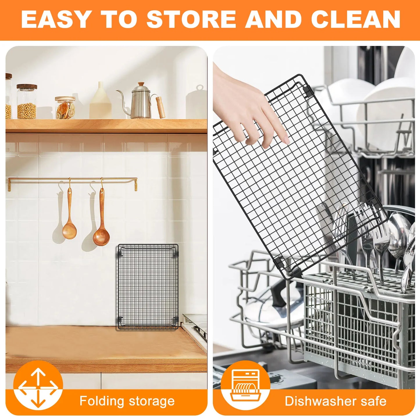 2pc Stackable Cooling Racks – Non-stick Carbon Steel with Foldable Legs for Baking & Cookies