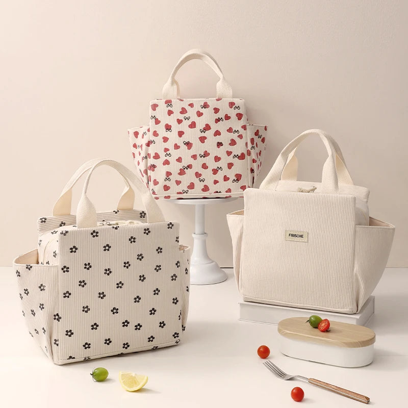 Corduroy Thermal Lunch Bag – Insulated Food Pouch for School, Work & Picnics