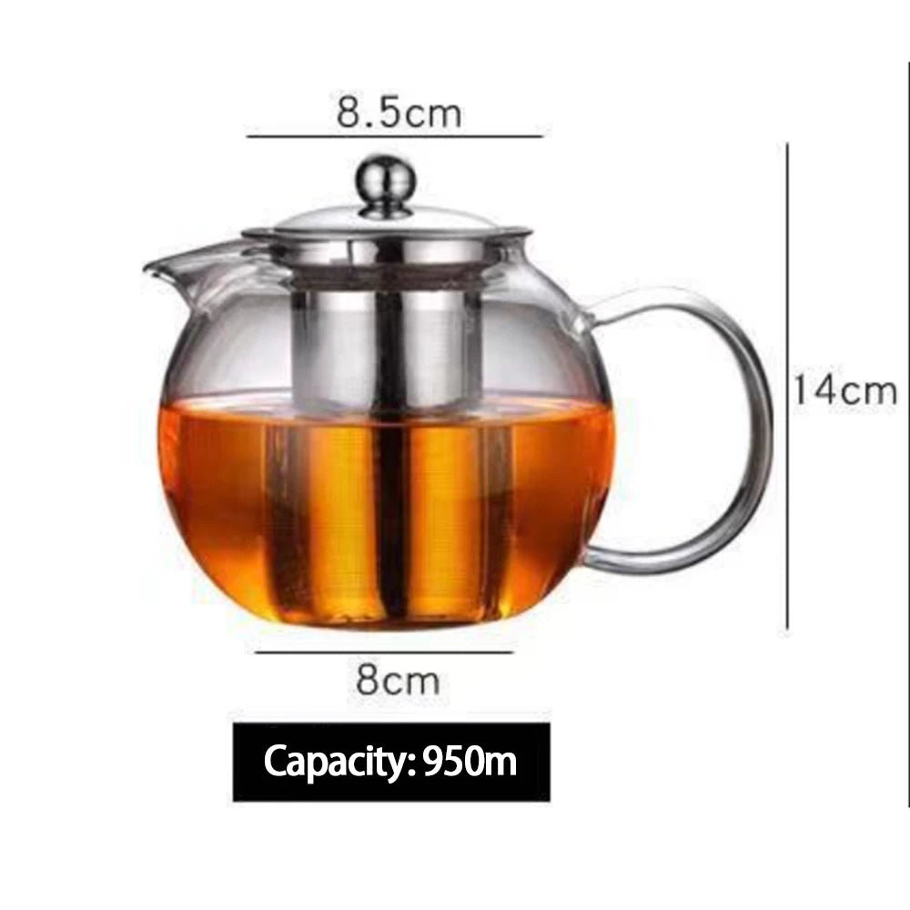Heat Resistant Glass Teapot with Stainless Steel Infuser – 650ml, 950ml or 1300ml