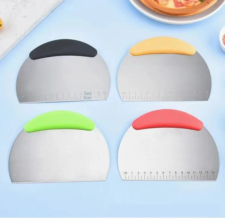 Stainless Steel Flour and Dough Cutter with Scale – Kitchen Scraper for Baking and Cooking