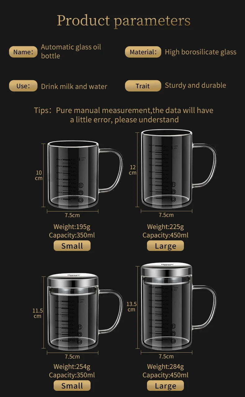 Borosilicate Glass Measuring Beaker Mug – 400ml Milk Cup with Handle