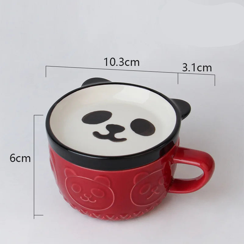 Ceramic Animal Face Coffee Mug – 300ml Cup with Lid & Dish for Breakfast, Tea or Gifting