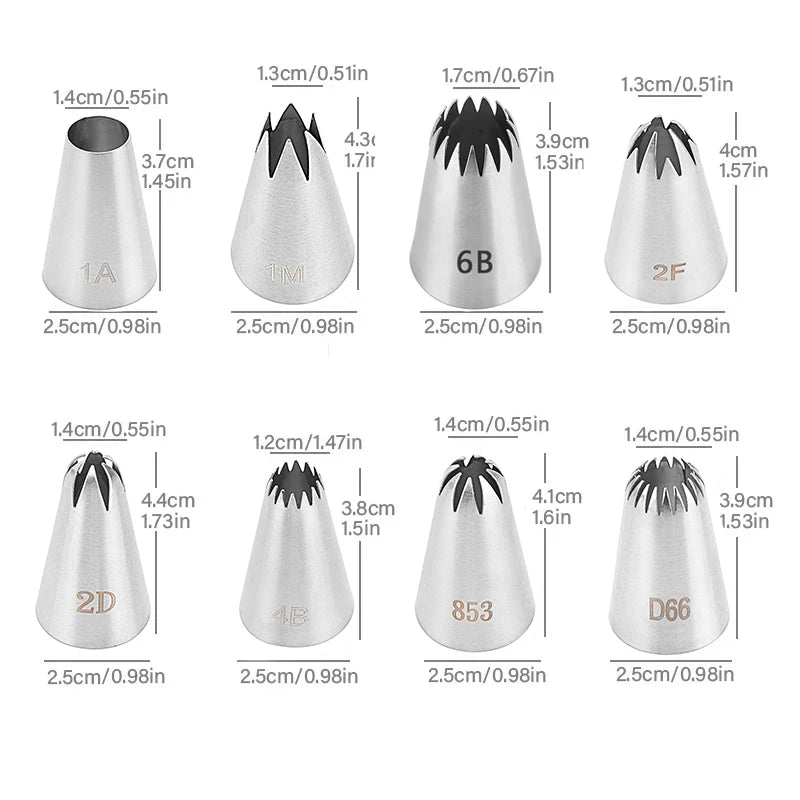 8pc Stainless Steel Piping Nozzles – Icing Tips Set for Cakes, Cupcakes & Biscuits