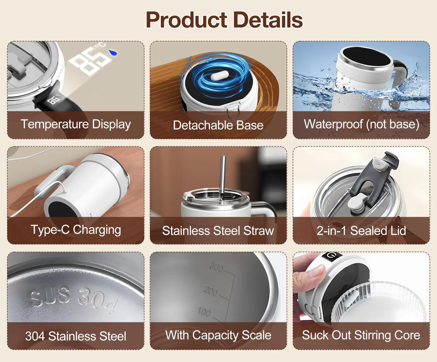Rechargeable Self-Stirring Mug – Magnetic Electric Coffee Mixer with Lid, 380ml