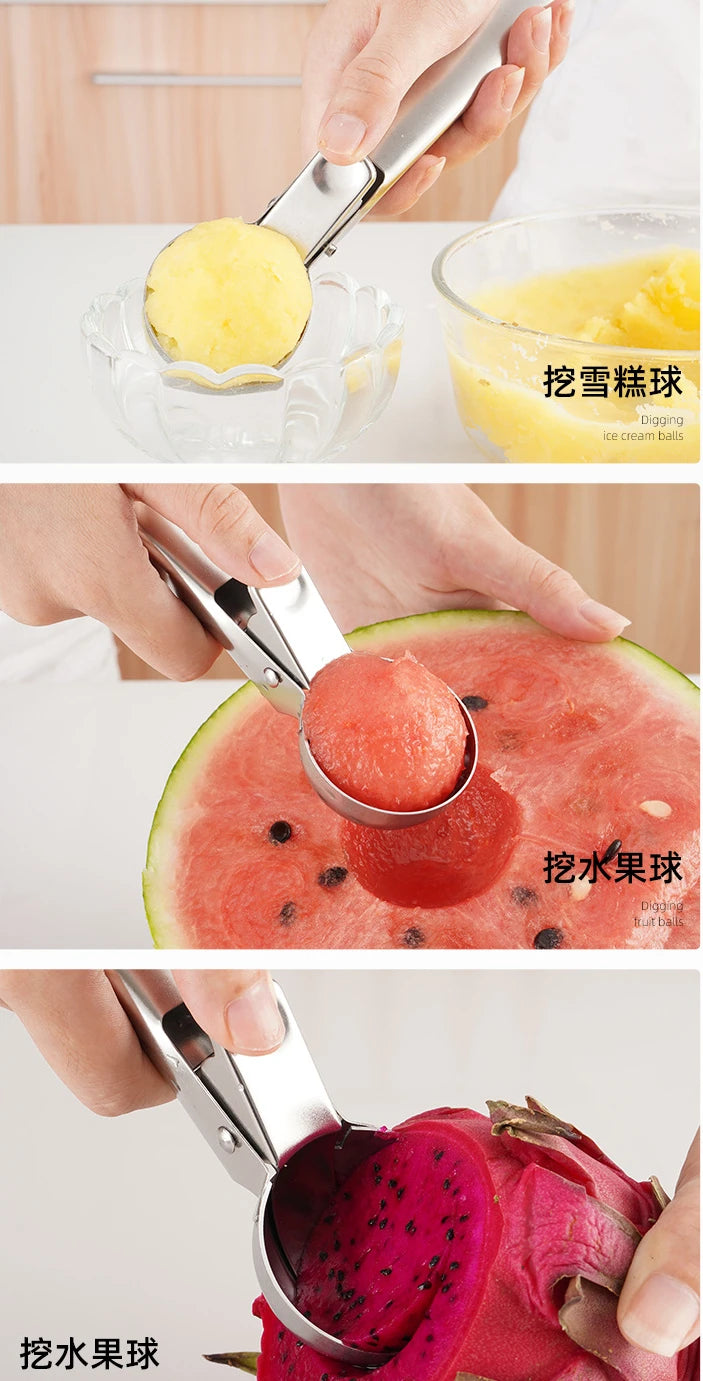 Multifunctional Stainless Steel Ice Cream Scoop – Dual-Purpose Fruit and Watermelon Ball Spoon