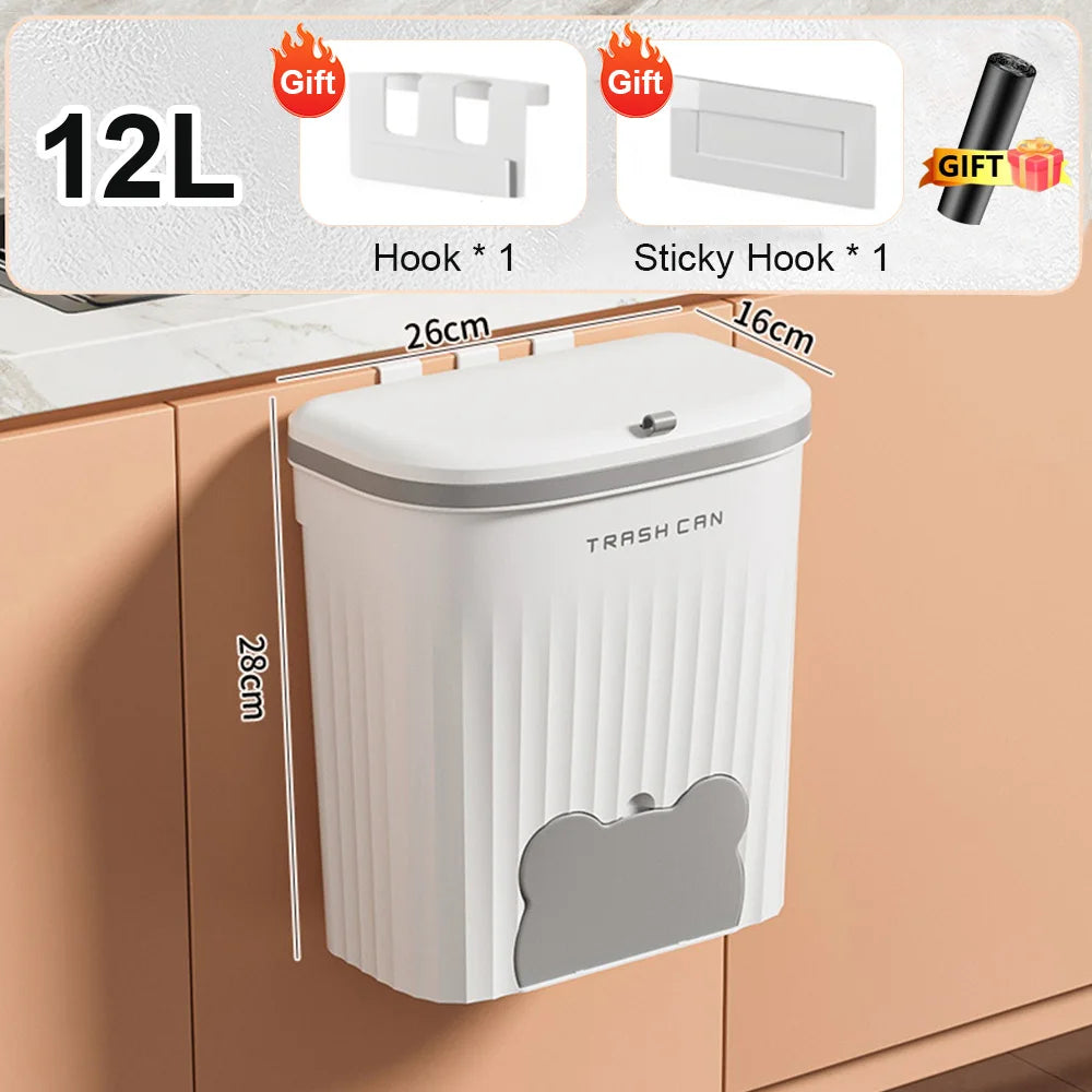 Wall Mounted Kitchen Wastebasket Bin – 8.5L/12L Compost & Rubbish Bin with Lid
