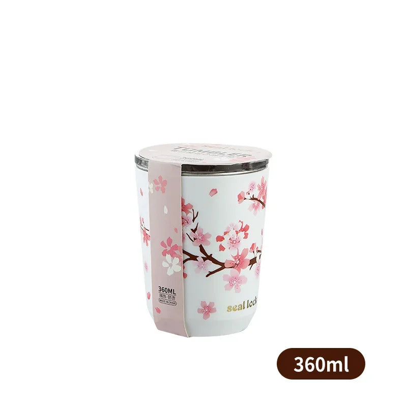 Cherry Blossom Stainless Steel Thermal Mug – Leak-Proof Travel Cup with Lid, 360–560ml