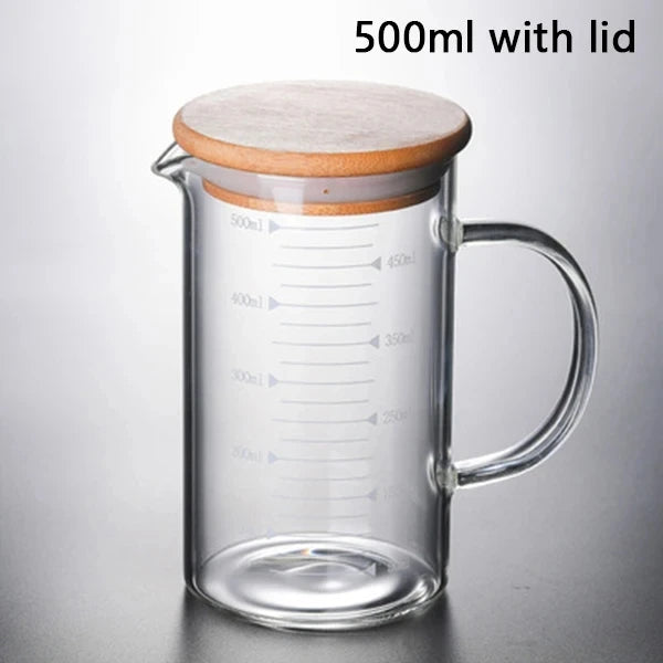 Glass Measuring Cup with Handle and Lid – 250ml to 1000ml Food Grade Measuring Jug