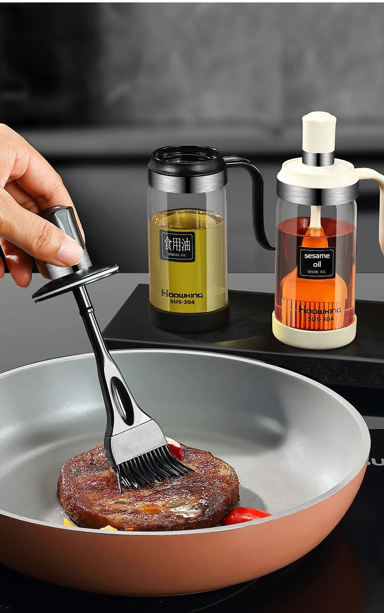 Silicone Oil Brush with Glass Bottle – High Temp Resistant, Non-Shedding, for Kitchen & BBQ