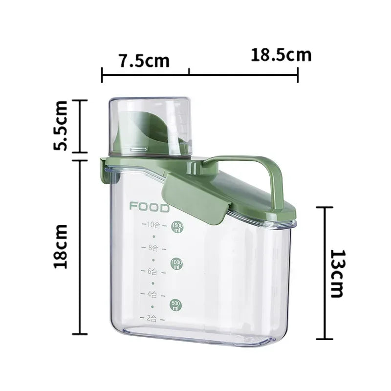 Airtight Cereal Storage Container 1.5L with Pouring Spout & Measuring Cup