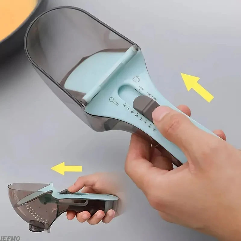 Adjustable Plastic Measuring Cup and Spoon with Handle for Dry and Liquid Kitchen Use