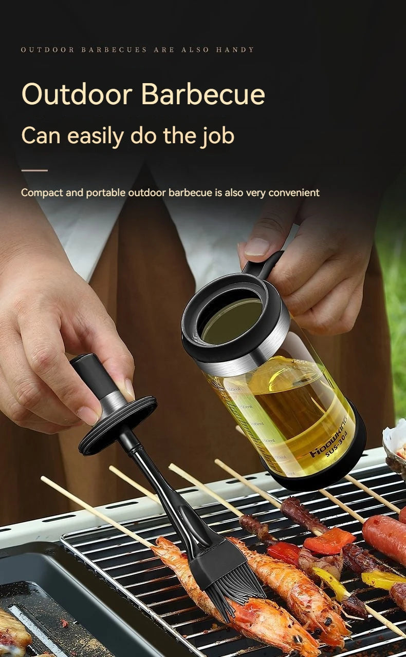 Silicone Oil Brush with Glass Bottle – High Temp Resistant, Non-Shedding, for Kitchen & BBQ