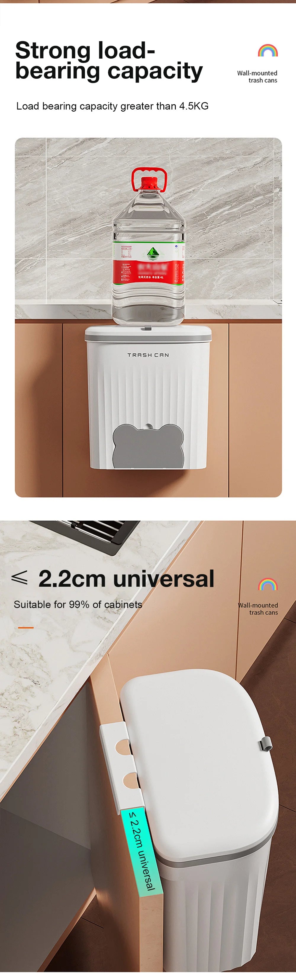 Wall Mounted Kitchen Wastebasket Bin – 8.5L/12L Compost & Rubbish Bin with Lid