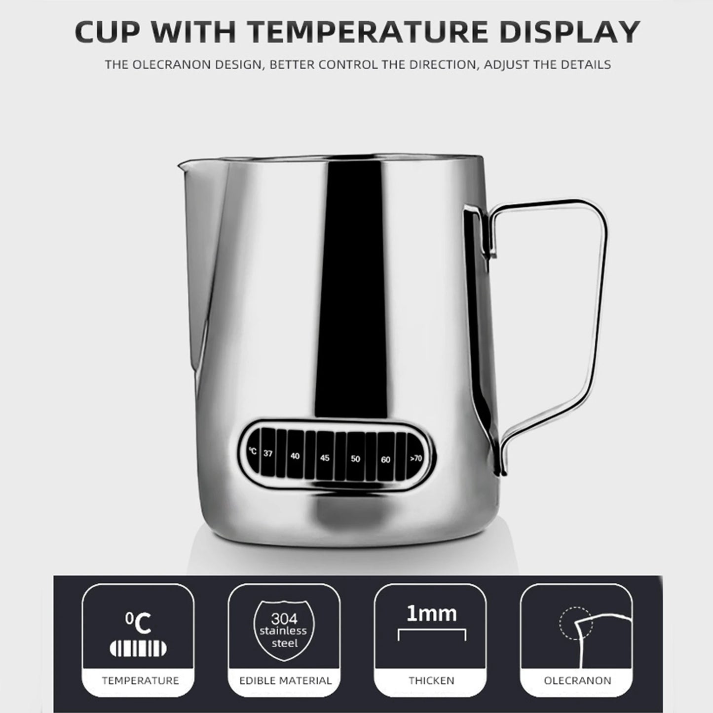 Milk Frothing Pitcher with Temperature Display – Stainless Steel Jug for Latte Art 350/600ml