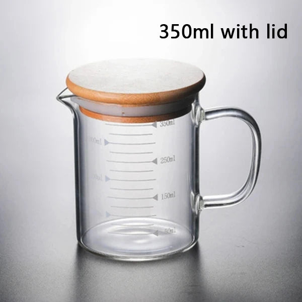 Glass Measuring Cup with Handle and Lid – 250ml to 1000ml Food Grade Measuring Jug