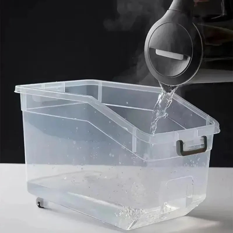 Storage Container with Lid, Wheels & Scoop – Airtight Grain & Cereal Dispenser
